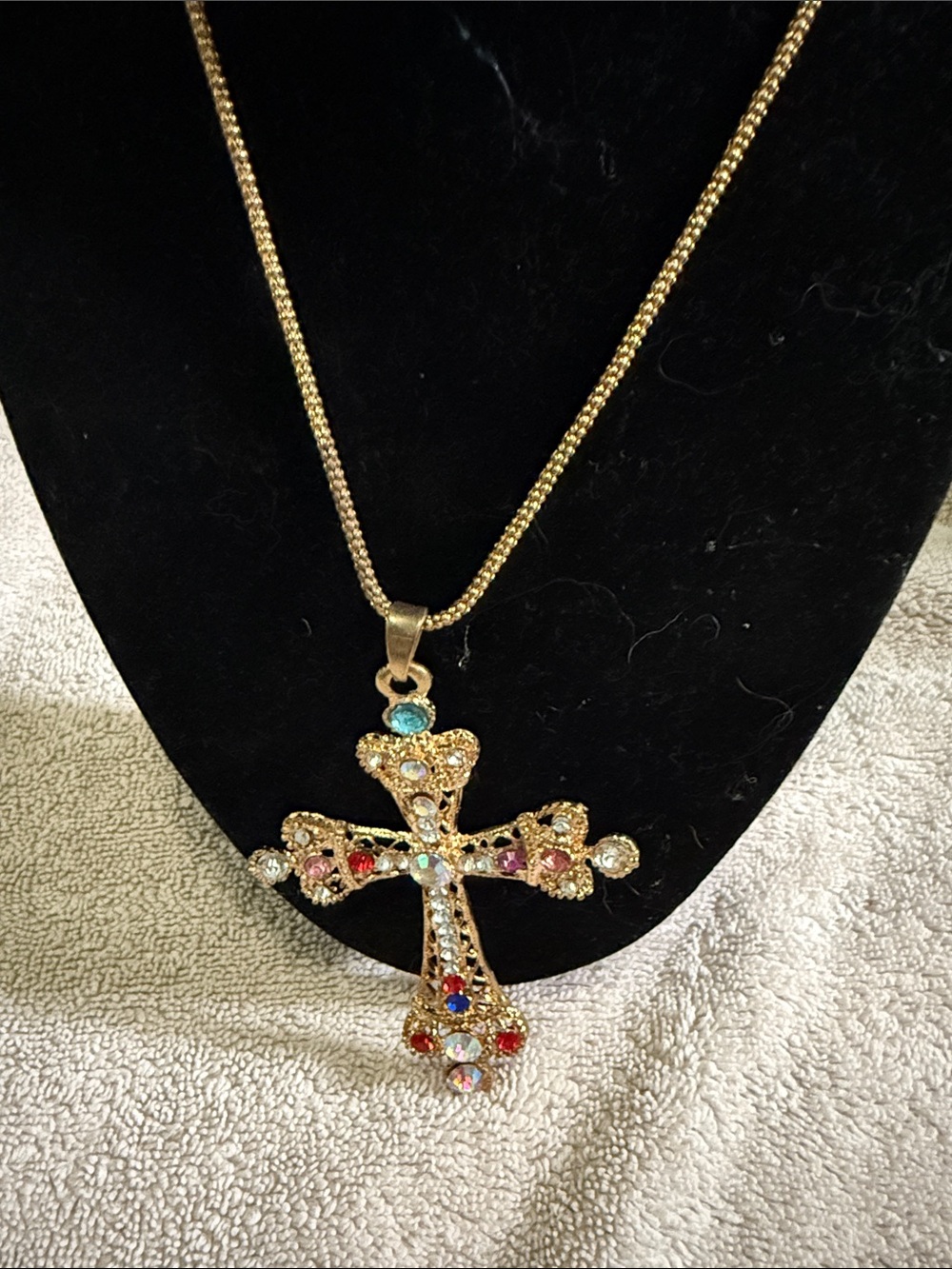 Betsey Johnson Gold-Tone Multicolor Crystal Cross Necklace